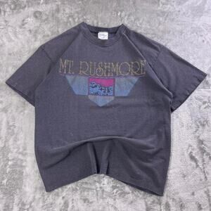 Vintage Mount Rushmore T-Shirt Women’s Large Gray Striped USA Made Graphic Tee